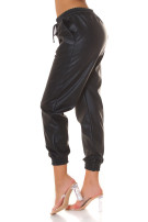 Trendy hoge taille lederlook broek joggingbroekstyle zwart